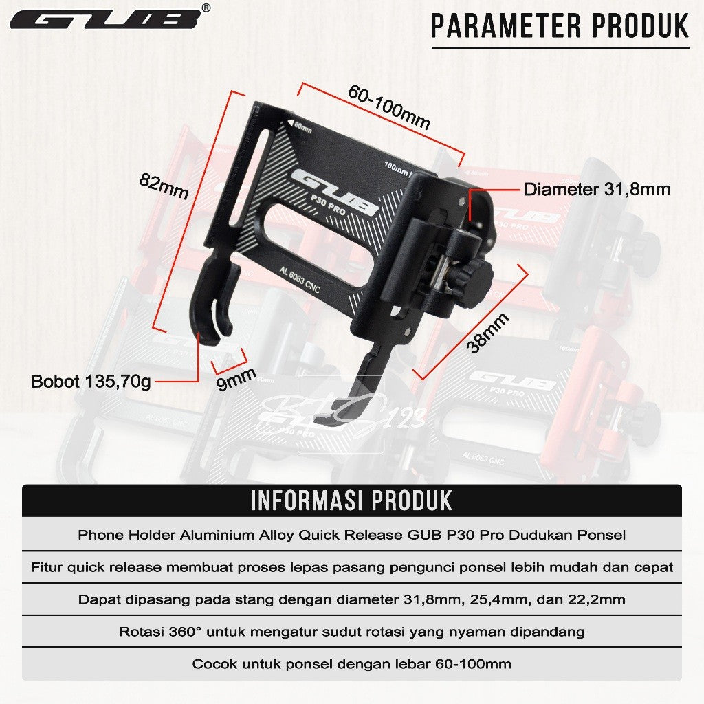 GUB P30 PRO NEW Quick Release Phone Holder HP Dudukan Ponsel Motor Sepeda Aluminium Aloy