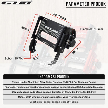 GUB P30 PRO NEW Quick Release Phone Holder HP Dudukan Ponsel Motor Sepeda Aluminium Aloy