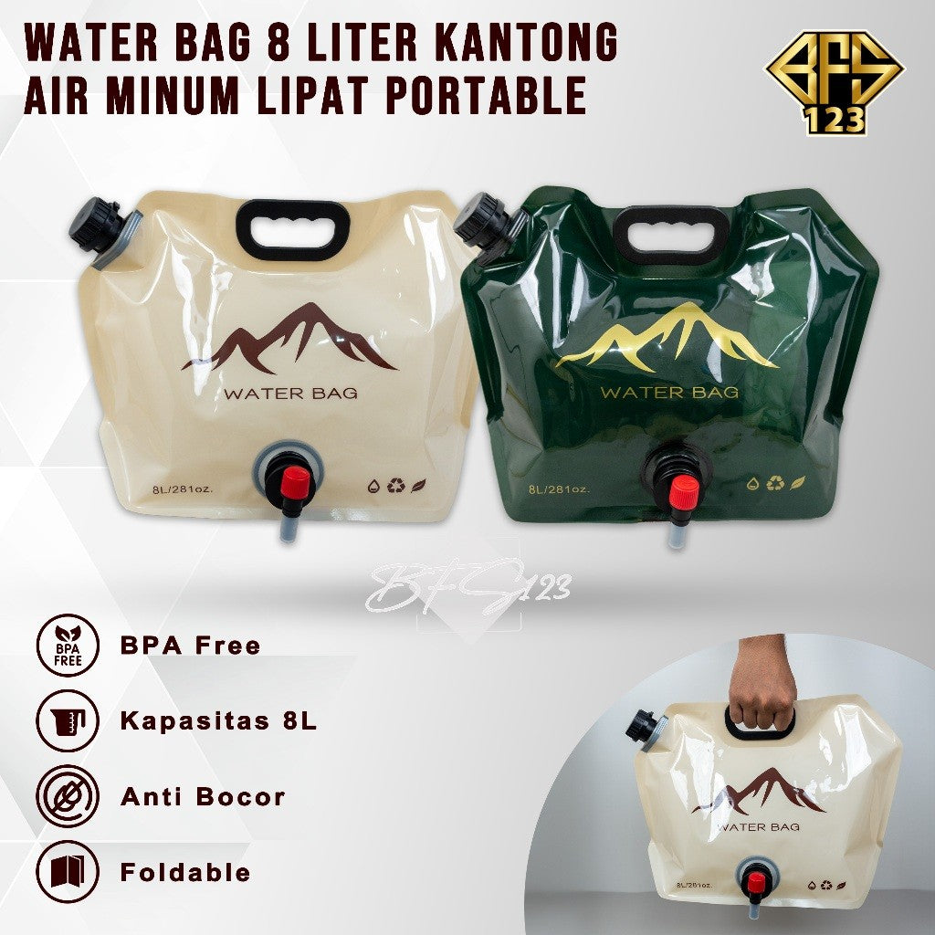 Water Bag 8 Liter Kantong Air Minum Lipat Portable Camping Hiking Wadah Air Outdoor