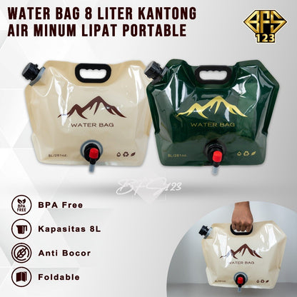 Water Bag 8 Liter Kantong Air Minum Lipat Portable Camping Hiking Wadah Air Outdoor