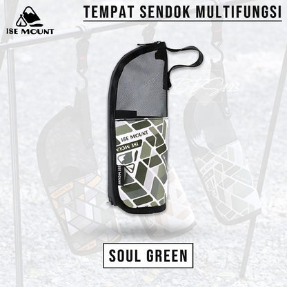ISE Mount Pouch Camping Cutlery Storage Tempat Sendok Garpu Camping Mesh Bag Portable Multifungsi Outdoor