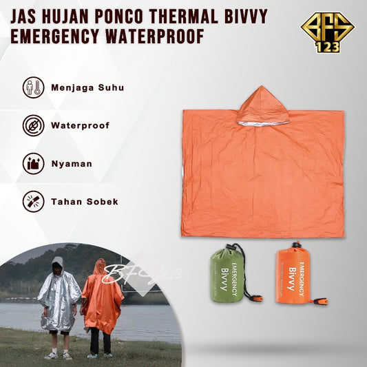 Jas Hujan Ponco Thermal Bivvy Emergency Waterproof Rain Jas Hujan Survival Camping Hiking