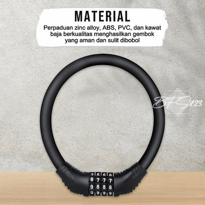 Gembok Sepeda Motor 4 Digit Password Lock 40 Cm Kawat Baja 10 mm Gembok Anti Maling