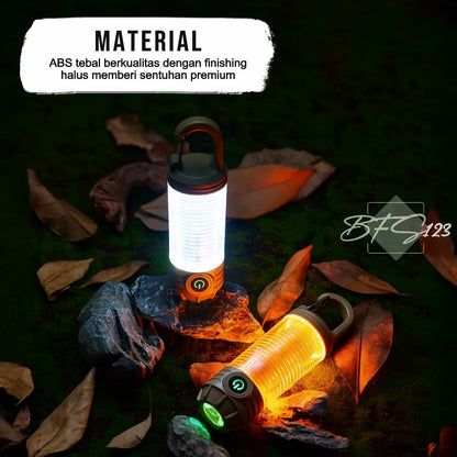 Lampu Lentera Camping LED 2 In 1 6 Mode IPX6 Anti Air Lampu Tenda Senter Baterai Rechargeable 1200 mAh Type-C