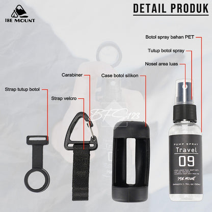 Botol Spray Traveling Free Case Botol Hook Carabinner Kapasitas 50 Ml ISE Mount