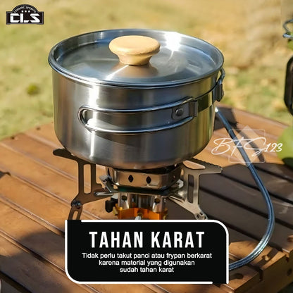 Nesting Cooking Set Peralatan Masak Camping Hiking Panci 1,7 L Fry Pan 0,7 L Plus Storage Mesh Bag Stainless