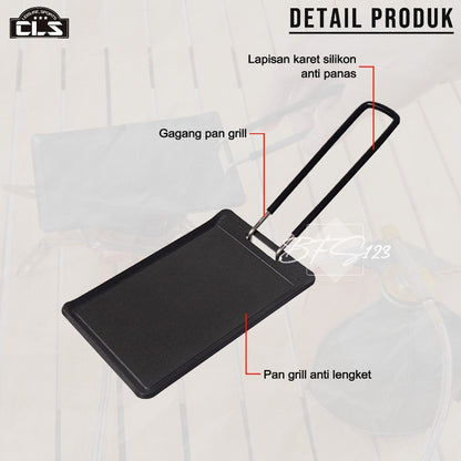 Pan Grill Anti Lengket Portable Camping 1 Set Handle Gagang CLS
