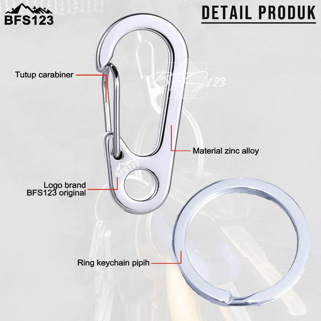 BFS123 Carabiner Keychain D1-typ Plus Ring Bulat Hanging Buckle Gantungan Kunci Outdoor Aluminium Outdoor