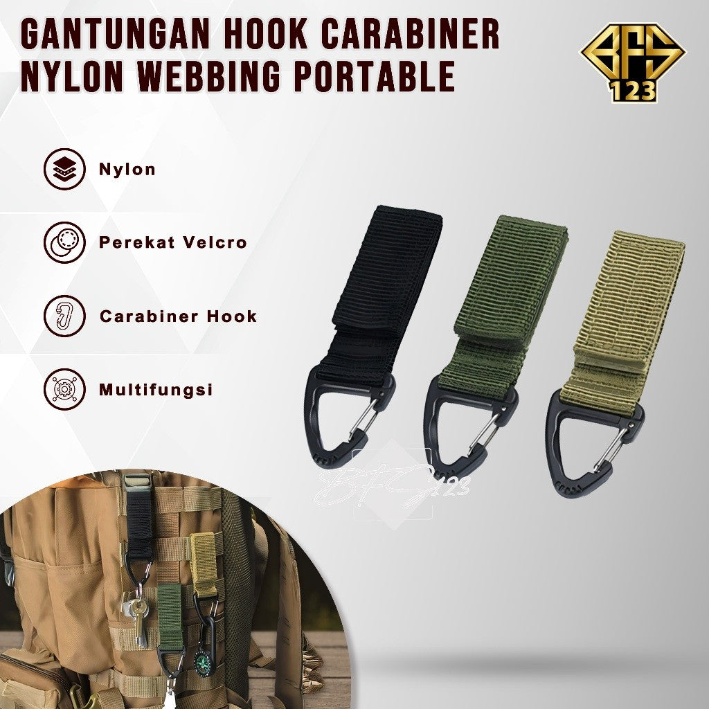 Carabinner Nylon Webbing Gantungan Hook Carabiner Belt Portable