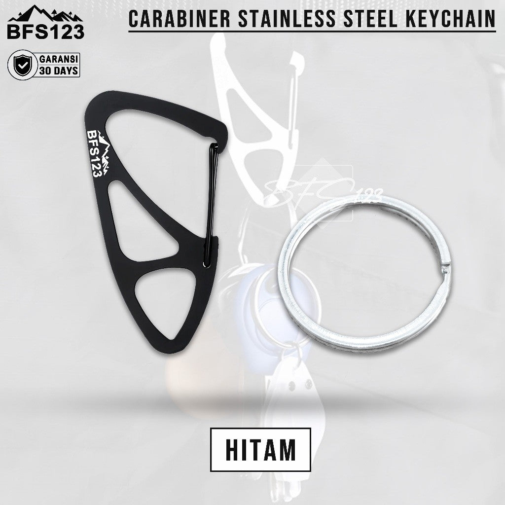 BFS123 Carabiner Stainless Steel Key Chain Clip Plus Ring Bulat Hook Buckle Gantungan Carabiner Multifungsi