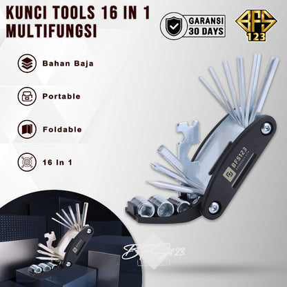 BFS123 Kunci Tools 16 in 1 Bike Toolkit Sepeda Motor Tools Kunci L Obeng Mini Multifungsi