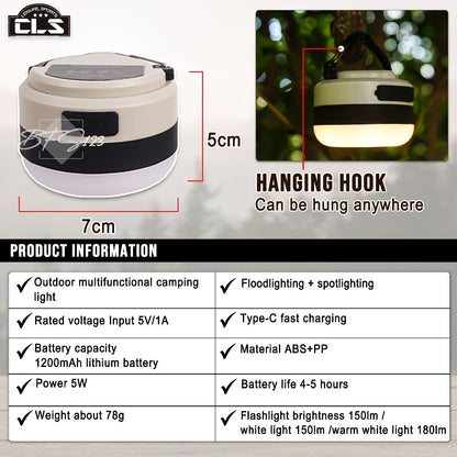 Lampu Tenda Gantung Senter LED IPX4 Waterproof Multicolour Light Rechargeable Type-C 1200 mAh CLS