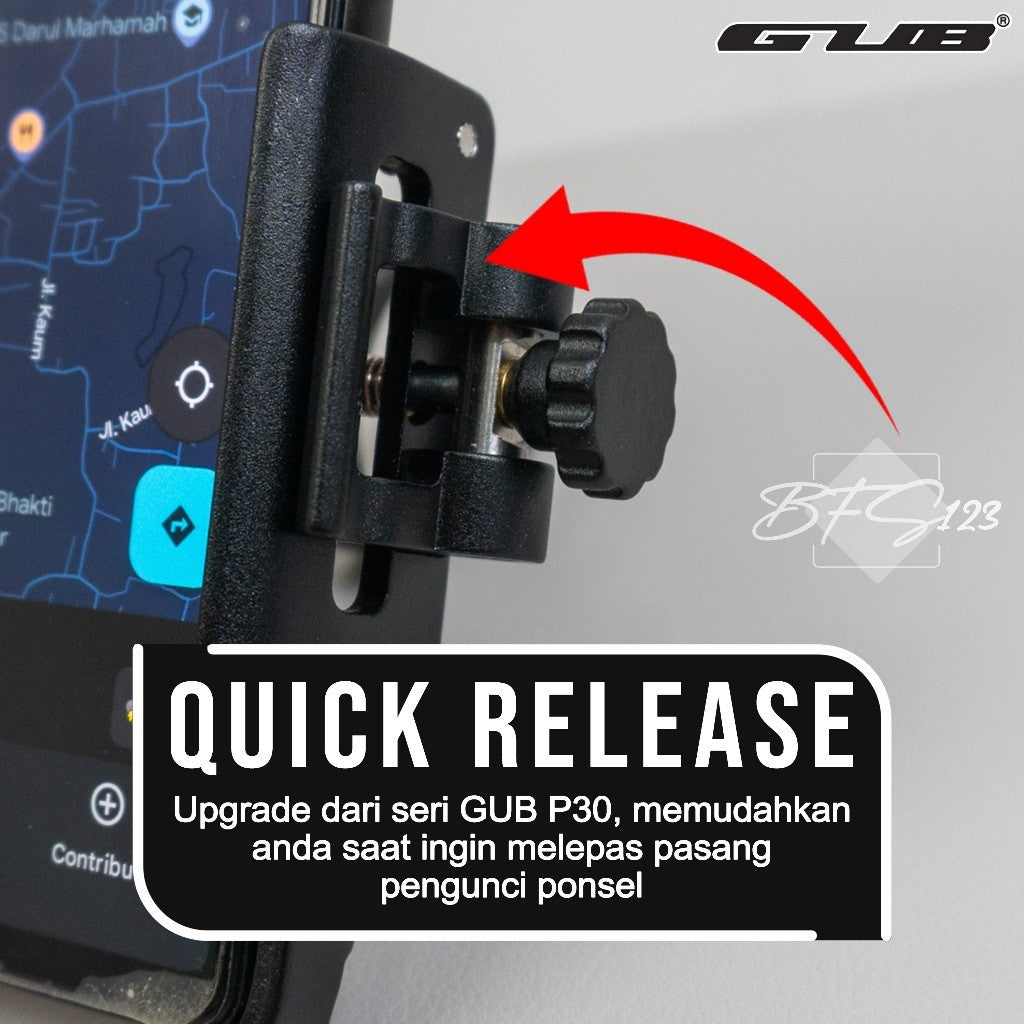 GUB P30 PRO NEW Quick Release Phone Holder HP Dudukan Ponsel Motor Sepeda Aluminium Aloy