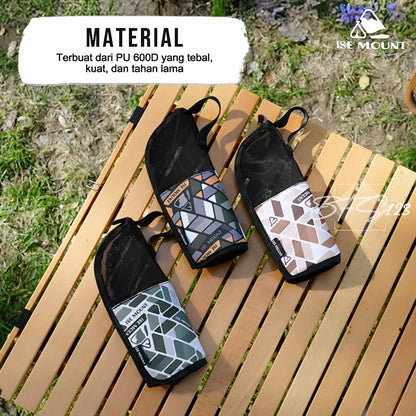 ISE Mount Pouch Camping Cutlery Storage Tempat Sendok Garpu Camping Mesh Bag Portable Multifungsi Outdoor