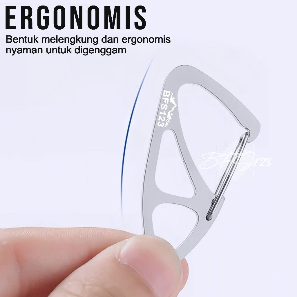 BFS123 Carabiner Stainless Steel Key Chain Clip Plus Ring Bulat Hook Buckle Gantungan Carabiner Multifungsi