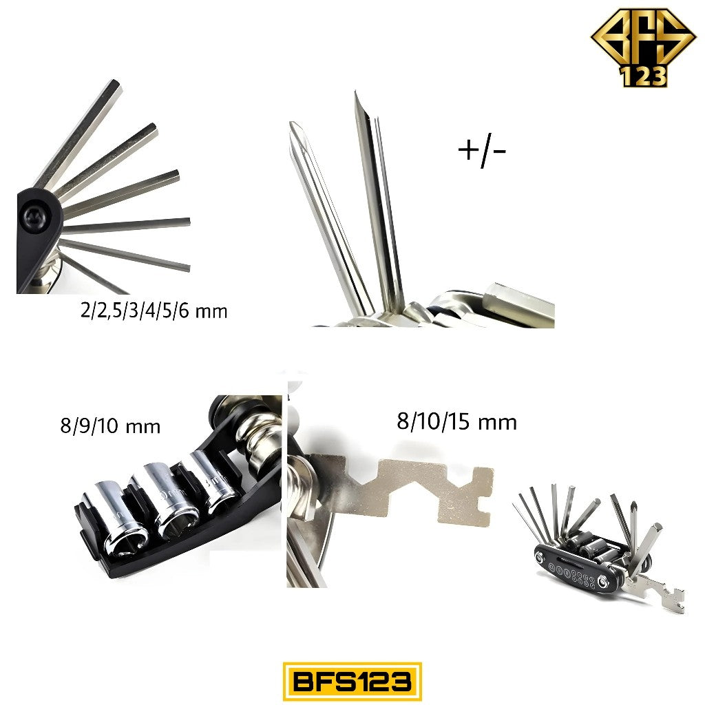 BFS123 Kunci Tools 16 in 1 Bike Toolkit Sepeda Motor Tools Kunci L Obeng Mini Multifungsi