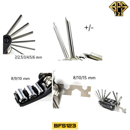 BFS123 Kunci Tools 16 in 1 Bike Toolkit Sepeda Motor Tools Kunci L Obeng Mini Multifungsi