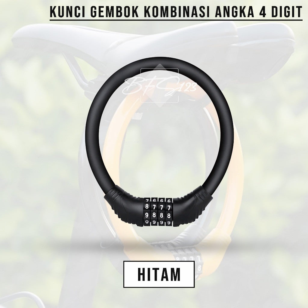 Gembok Sepeda Motor 4 Digit Password Lock 40 Cm Kawat Baja 10 mm Gembok Anti Maling