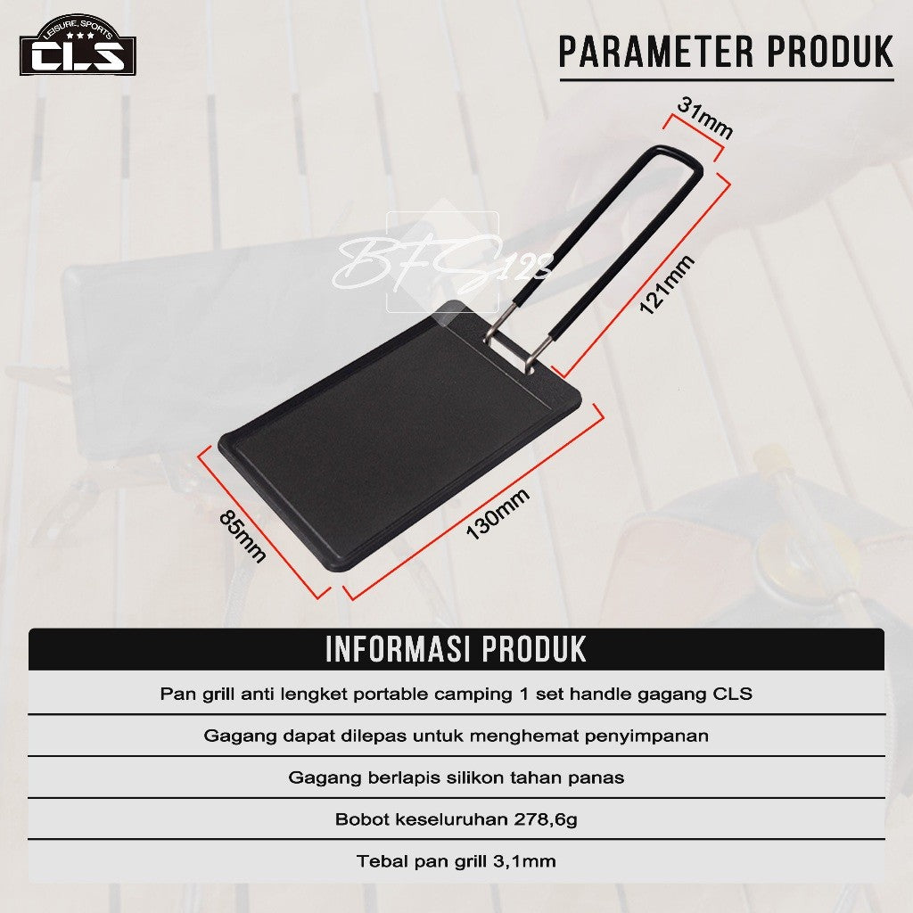 Pan Grill Anti Lengket Portable Camping 1 Set Handle Gagang CLS