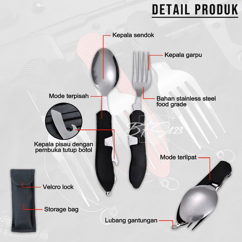 3 in 1 Sendok Garpu Various Tools Camping Hiking Outdoor Plus Storage BAG