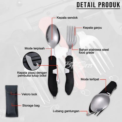 3 in 1 Sendok Garpu Various Tools Camping Hiking Outdoor Plus Storage BAG