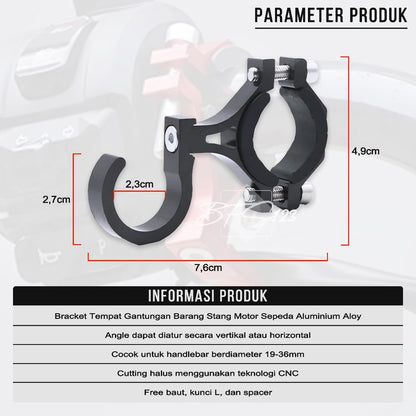 Bracket Tempat Gantungan Kait Hook Cantolan Barang Stang Motor Sepeda Aluminium Aloy