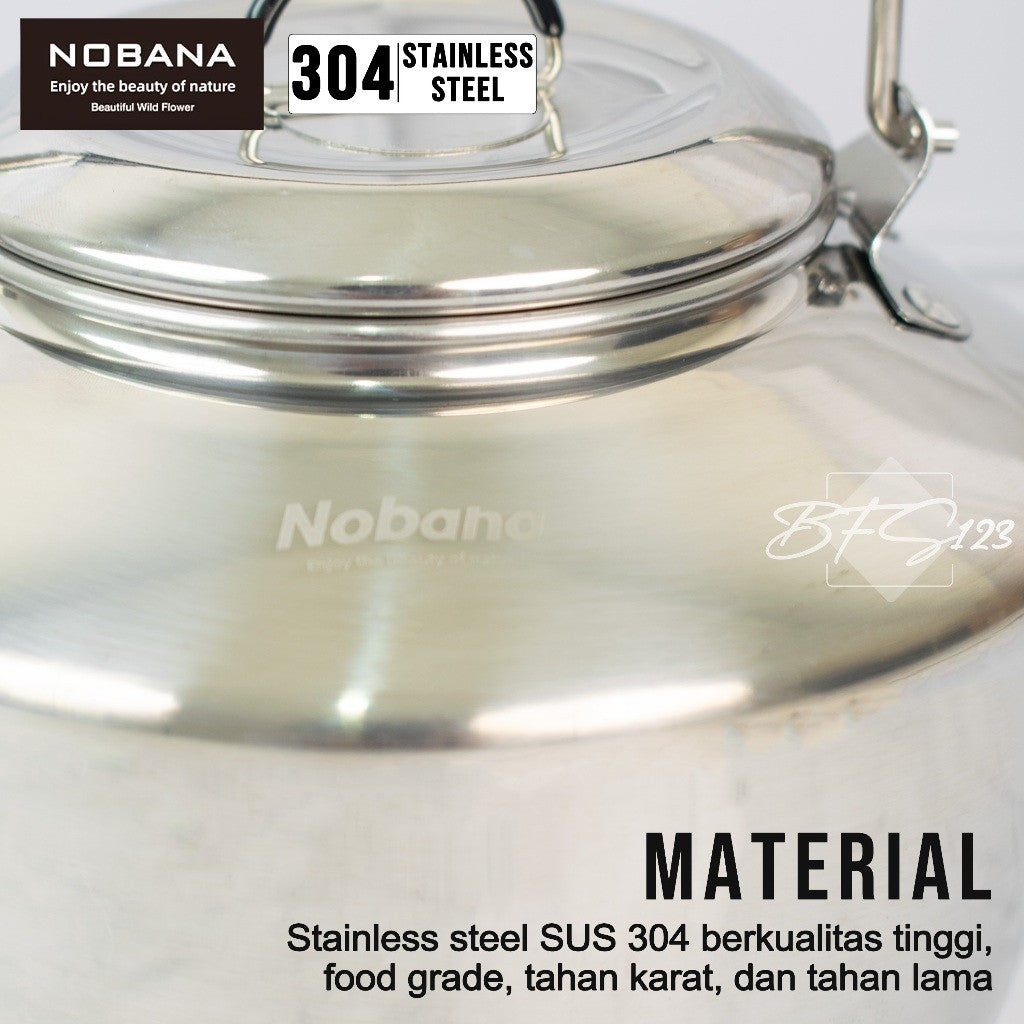 Teko Camping Stainless Steel 304 1,5 Liter Gagang Handle Grip Karet NOBANA