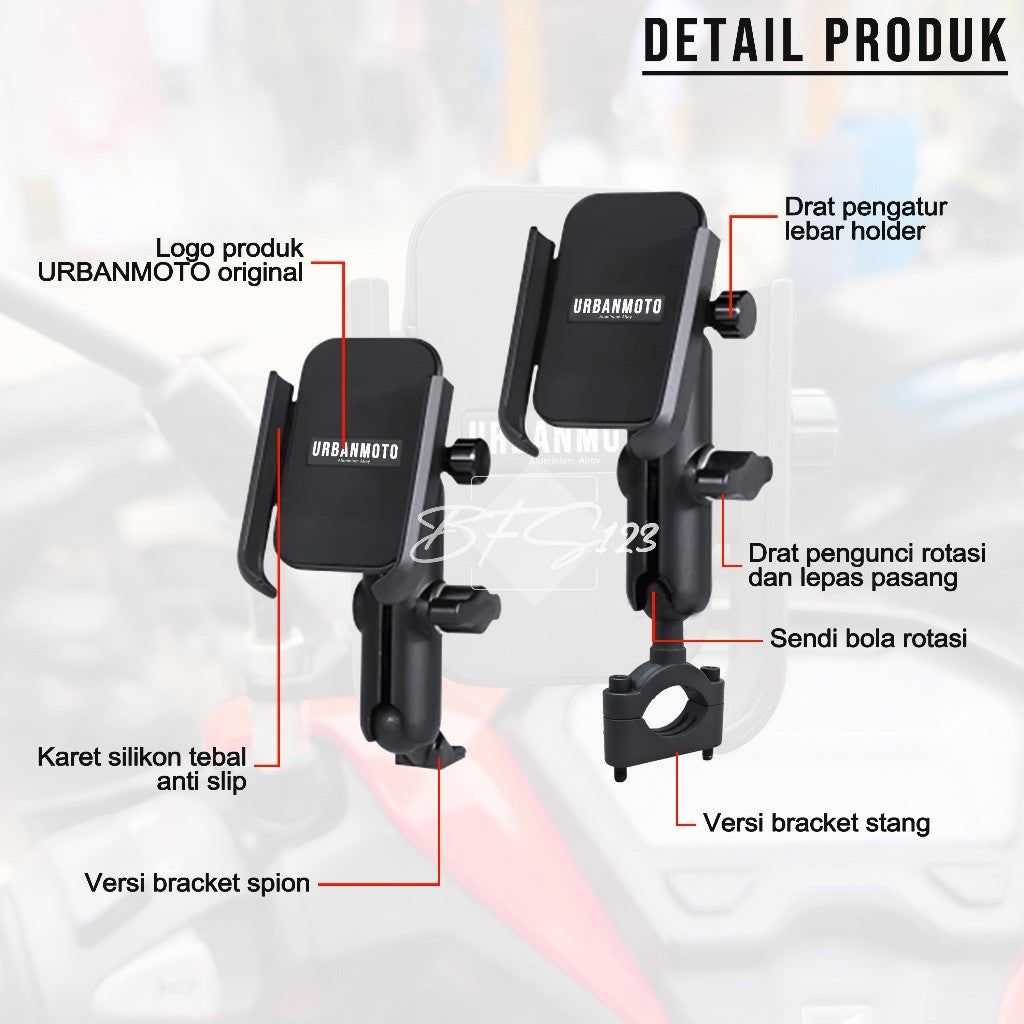 Phone Holder URBANMOTO V3 Holder HP Motor Bracket Spion Stang 360 Rotate Alumunium