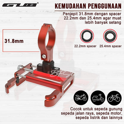 Paket GUB P30 / GUB P30 PRO Phone Holder + Bracket Spion MOTOBAR Original Alumunium Alloy Holder Hp Motor