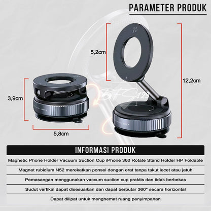 Magnetic Car Phone Holder Vaccum Suction Cup iPhone 360 Rotate Stand Holder Mobil Kaca Meja Dinding