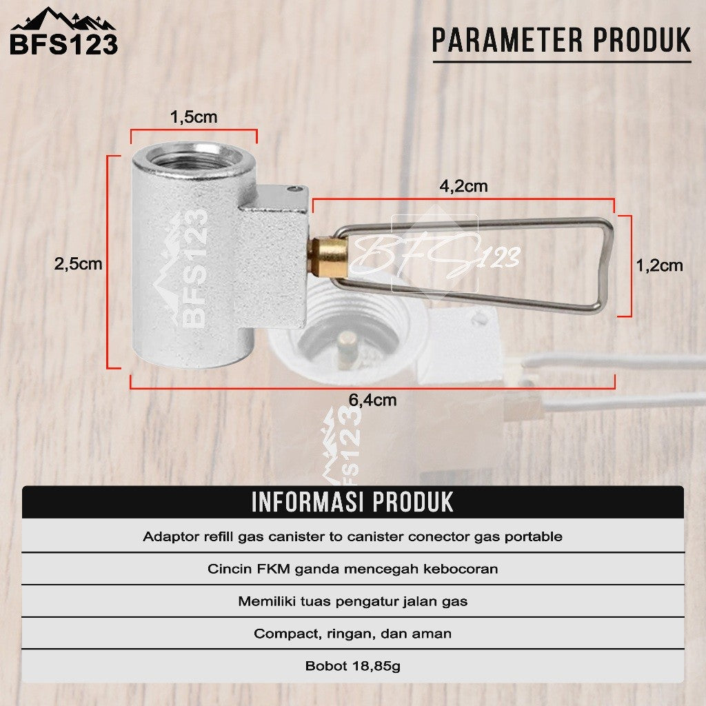 BFS123 Adaptor Refill Gas Canister To Canister Conector Gas Portable