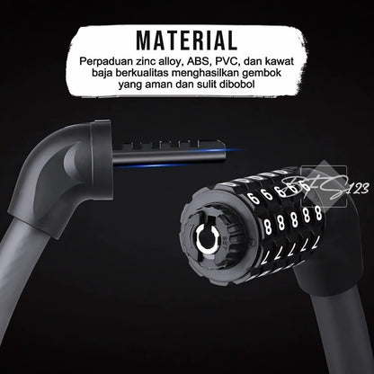 Kunci Gembok Motor Sepeda Kawat Baja 10 mm Lock Waterproof 5 Digit Password 57 Cm