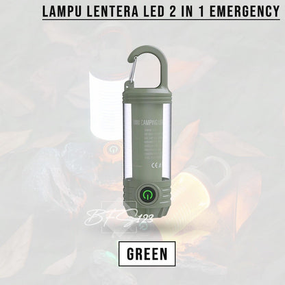 Lampu Lentera Camping LED 2 In 1 6 Mode IPX6 Anti Air Lampu Tenda Senter Baterai Rechargeable 1200 mAh Type-C