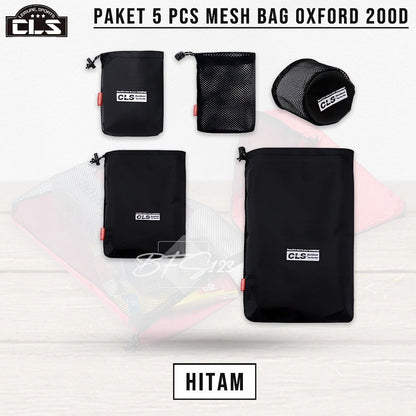 Paket 5 Pcs Mesh Bag Tas Penyimpanan Baju Alat Mandi Travelling Kompor Camping Oxford 200D