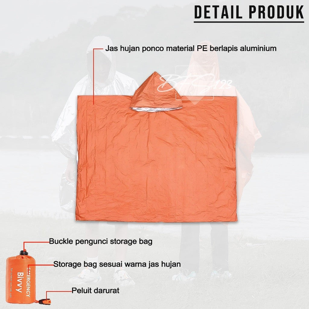 Jas Hujan Ponco Thermal Bivvy Emergency Waterproof Rain Jas Hujan Survival Camping Hiking