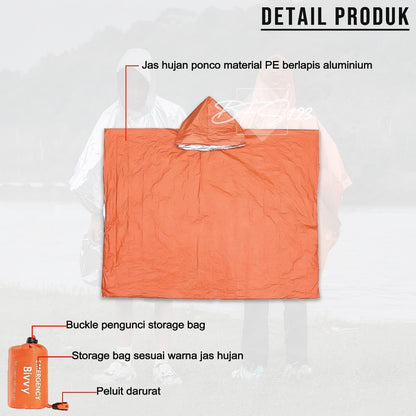 Jas Hujan Ponco Thermal Bivvy Emergency Waterproof Rain Jas Hujan Survival Camping Hiking