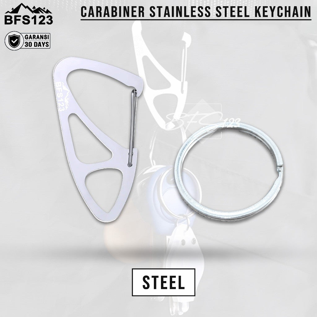 BFS123 Carabiner Stainless Steel Key Chain Clip Plus Ring Bulat Hook Buckle Gantungan Carabiner Multifungsi