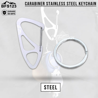 BFS123 Carabiner Stainless Steel Key Chain Clip Plus Ring Bulat Hook Buckle Gantungan Carabiner Multifungsi