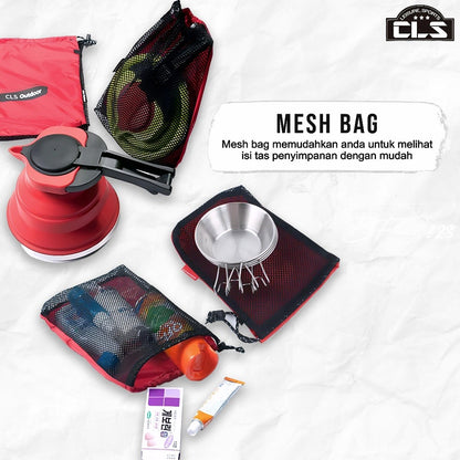 Paket 5 Pcs Mesh Bag Tas Penyimpanan Baju Alat Mandi Travelling Kompor Camping Oxford 200D