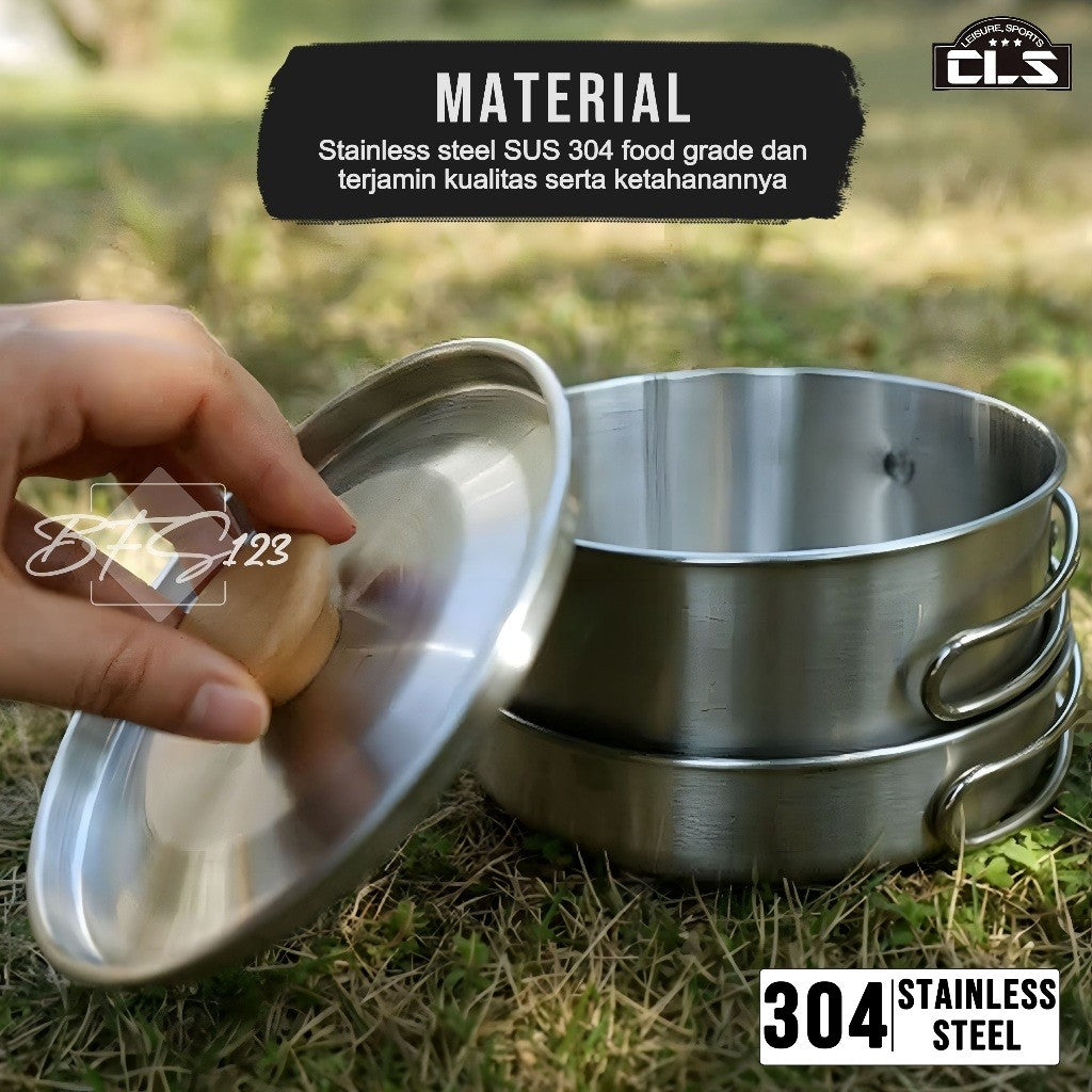 Nesting Cooking Set Peralatan Masak Camping Hiking Panci 1,7 L Fry Pan 0,7 L Plus Storage Mesh Bag Stainless