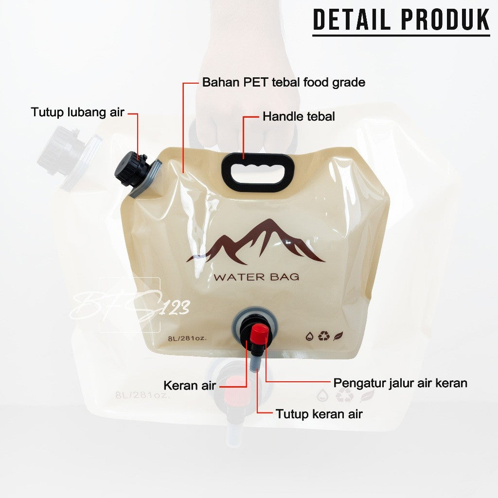 Water Bag 8 Liter Kantong Air Minum Lipat Portable Camping Hiking Wadah Air Outdoor