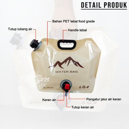 Water Bag 8 Liter Kantong Air Minum Lipat Portable Camping Hiking Wadah Air Outdoor
