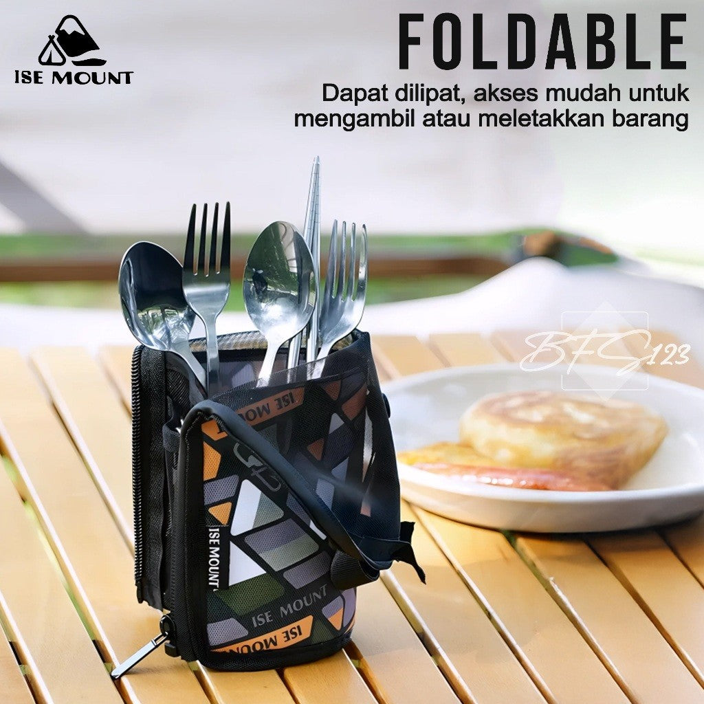 ISE Mount Pouch Camping Cutlery Storage Tempat Sendok Garpu Camping Mesh Bag Portable Multifungsi Outdoor
