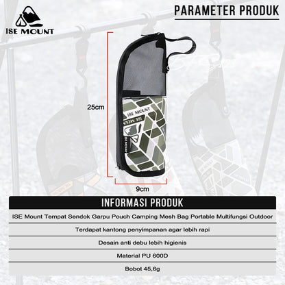 ISE Mount Pouch Camping Cutlery Storage Tempat Sendok Garpu Camping Mesh Bag Portable Multifungsi Outdoor