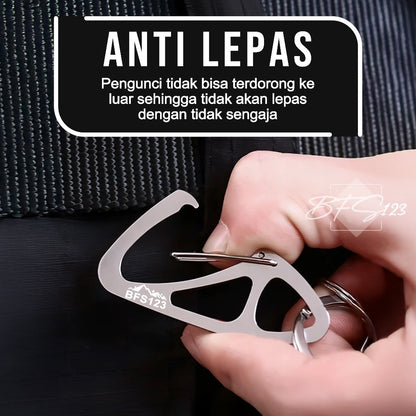 BFS123 Carabiner Stainless Steel Key Chain Clip Plus Ring Bulat Hook Buckle Gantungan Carabiner Multifungsi
