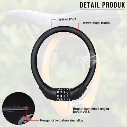 Gembok Sepeda Motor 4 Digit Password Lock 40 Cm Kawat Baja 10 mm Gembok Anti Maling