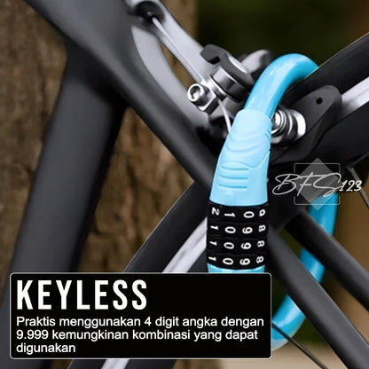 Gembok Sepeda Motor 4 Digit Password Lock 40 Cm Kawat Baja 10 mm Gembok Anti Maling