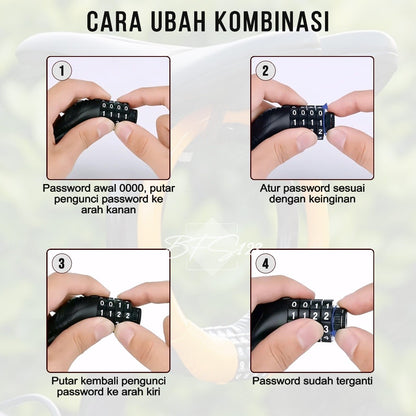 Gembok Sepeda Motor 4 Digit Password Lock 40 Cm Kawat Baja 10 mm Gembok Anti Maling