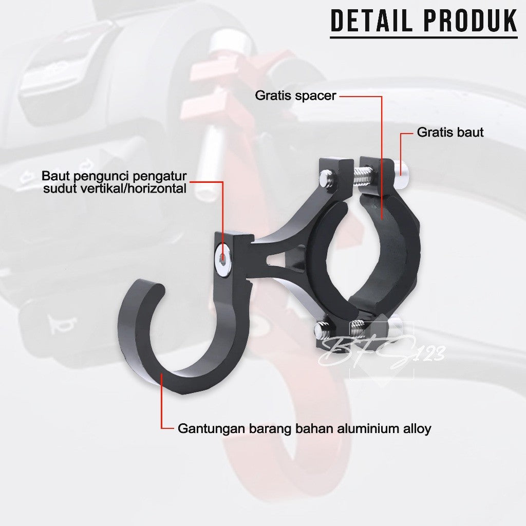 Bracket Tempat Gantungan Kait Hook Cantolan Barang Stang Motor Sepeda Aluminium Aloy