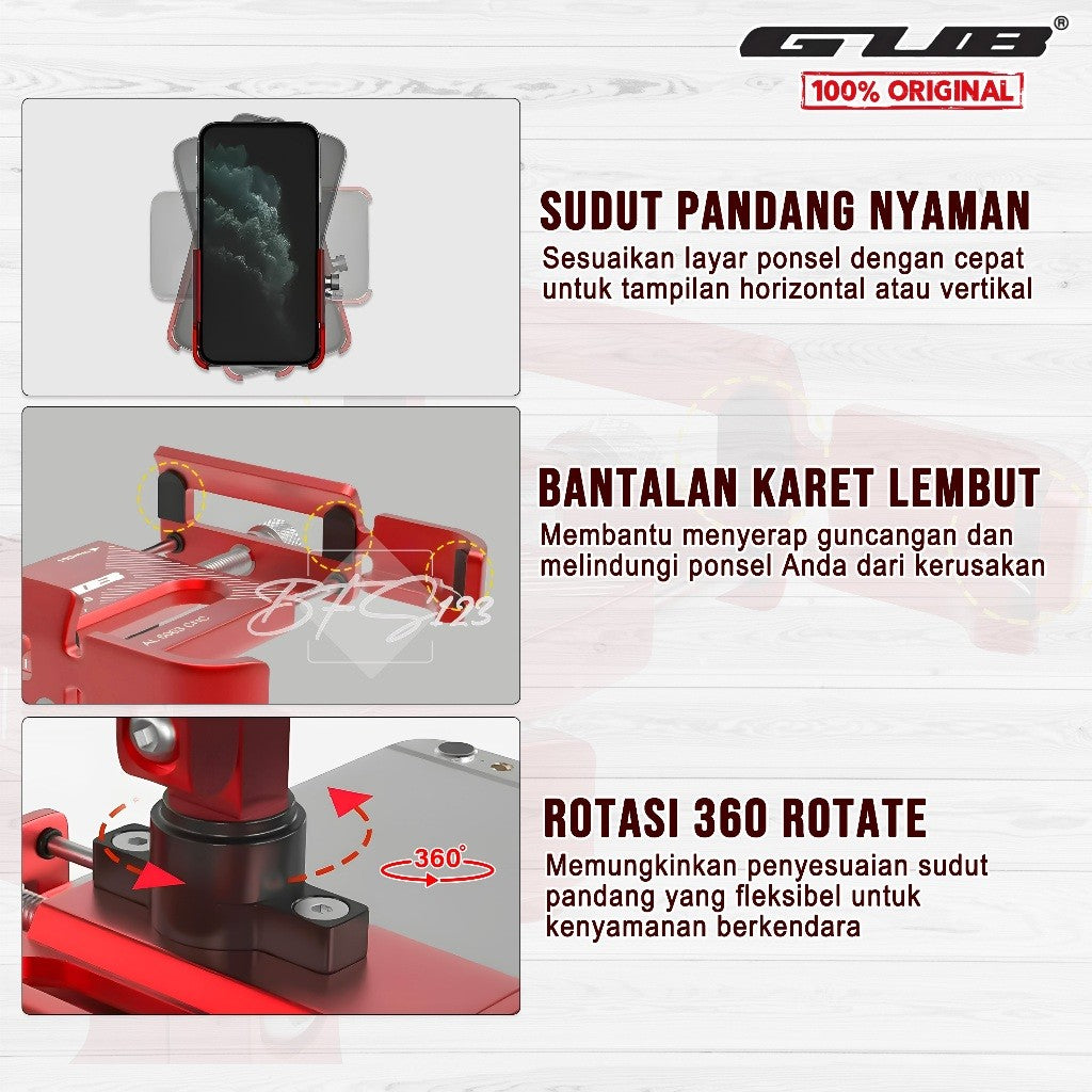Paket GUB P30 / GUB P30 PRO Phone Holder + Bracket Spion MOTOBAR Original Alumunium Alloy Holder Hp Motor